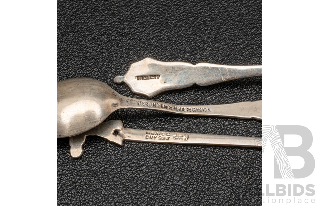 Antique Silver Boar Tusk Brooch, Vintage Sterling Napkin Ring & (3) Petite Sterling Spoons, 47.39 Grams