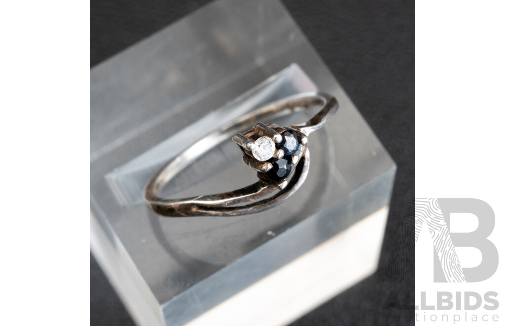 Sterling Silver Vintage Sapphire Pendant & Ring with Other Sterling Silver Chain, 9.11 Grams