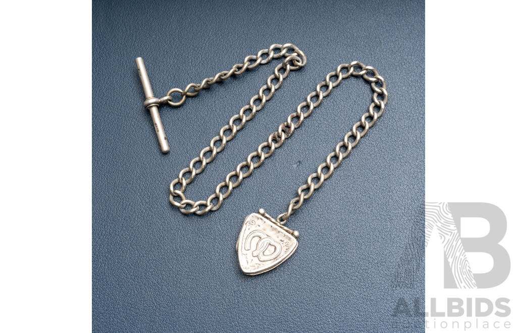 Antique Fob Chain with Antique Sheild Locket with Horseshoes, Birmingham 1897, 21.67 Grams