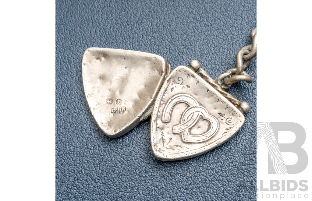 Antique Fob Chain with Antique Sheild Locket with Horseshoes, Birmingham 1897, 21.67 Grams
