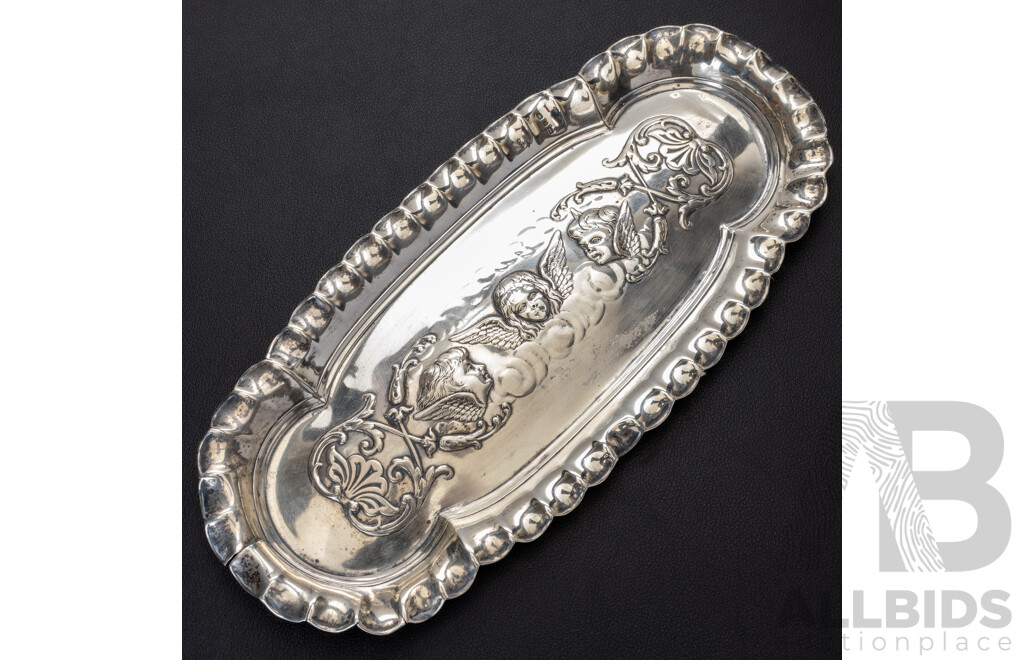 Antique Sterling Silver Trinket Tray with Cherubs, Deakin & Francis Birmingham 1898, 89.0 Grams