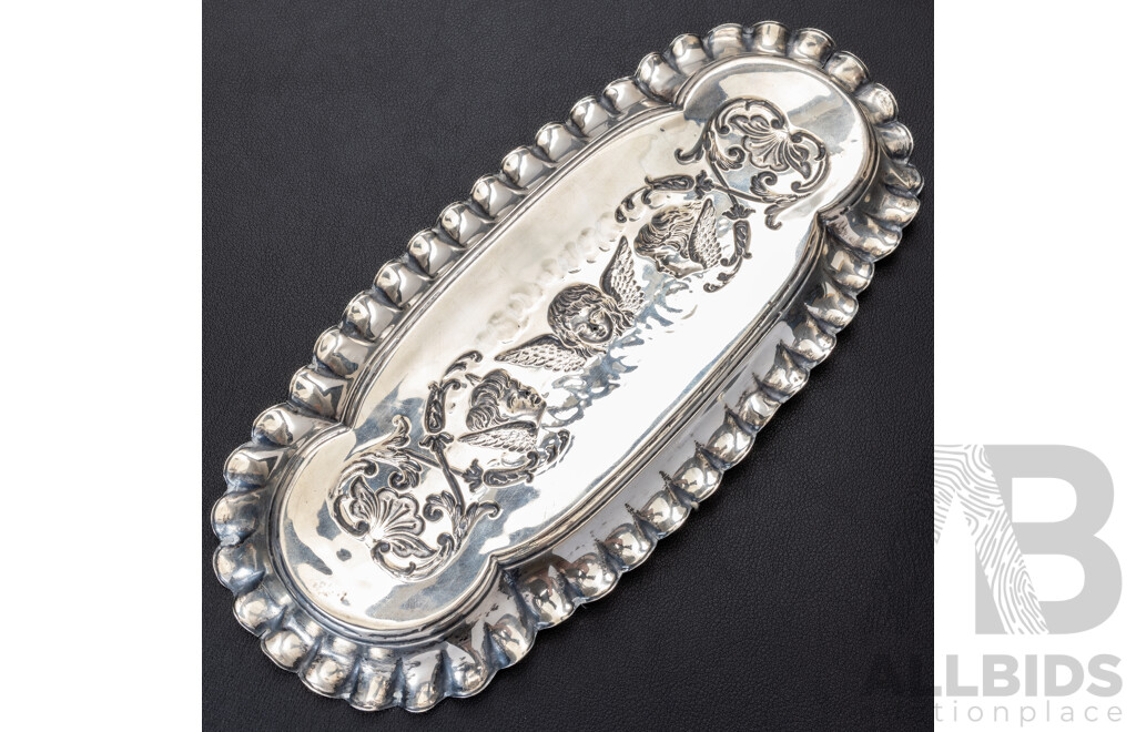 Antique Sterling Silver Trinket Tray with Cherubs, Deakin & Francis Birmingham 1898, 89.0 Grams