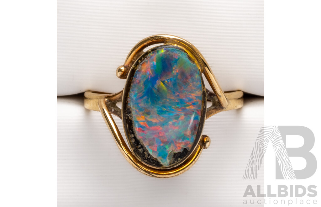9ct Vintage Opal Doublet Ring, Size L, 2.71 Grams