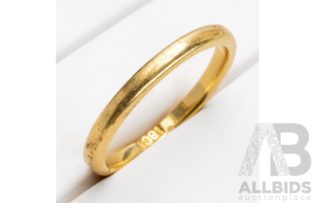 18ct Vintage Yellow Gold Wedding Ring, Size M, 2.70 Grams