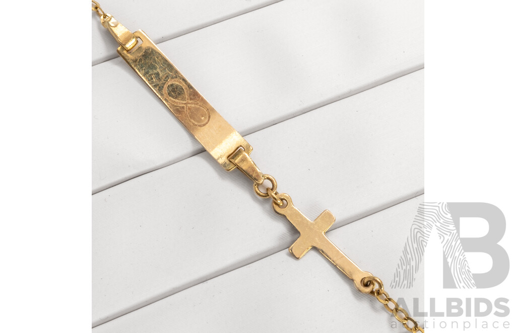 9ct Baby Bracelet with Name Plate and Cross, 15.5cm, 1.08 Grams
