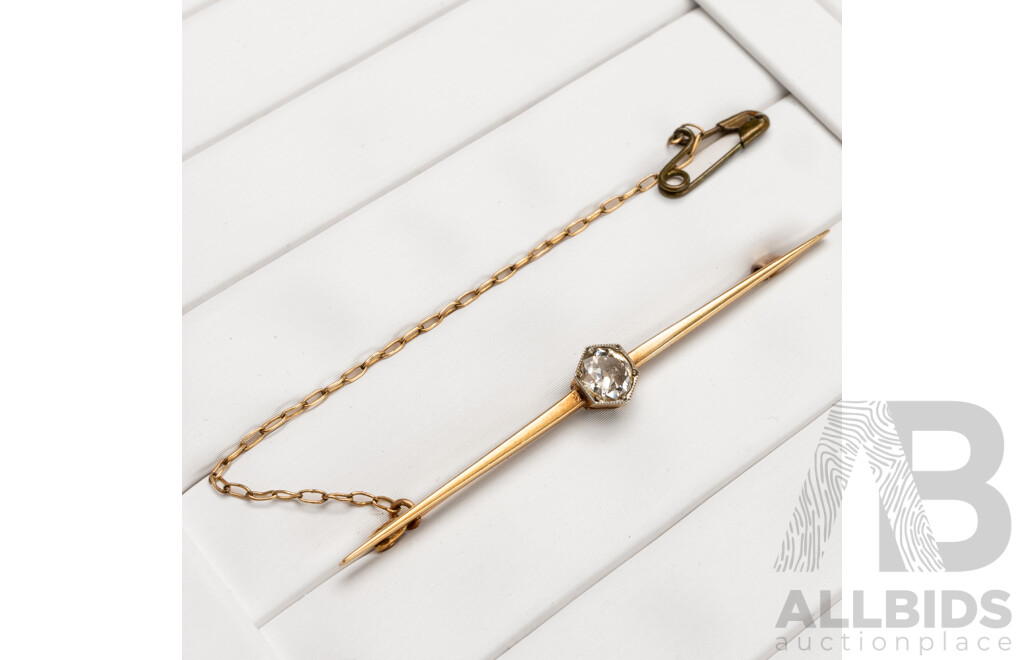 15ct Antique Art Deco Old Cut Diamond Bar Brooch, Est TDW 0.40ct, 55mm, 2.95 Grams