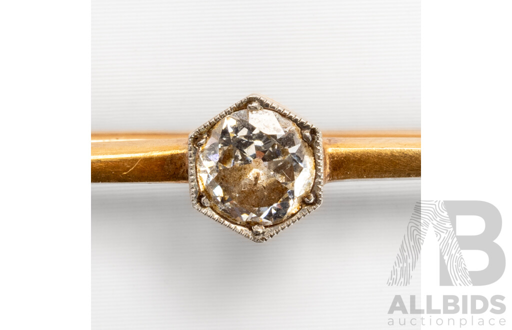 15ct Antique Art Deco Old Cut Diamond Bar Brooch, Est TDW 0.40ct, 55mm, 2.95 Grams