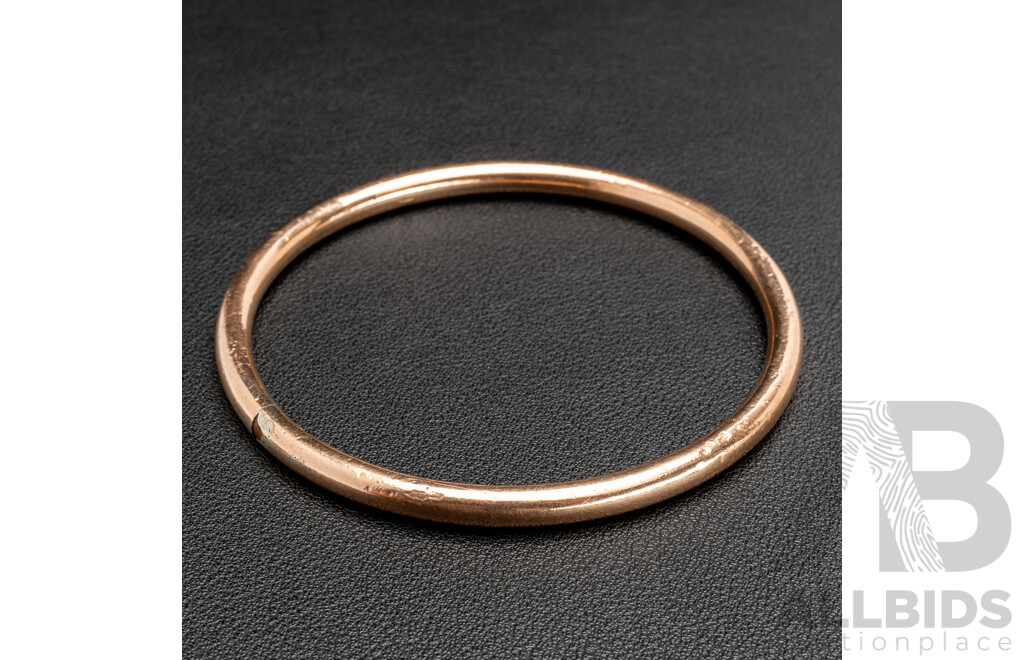 9ct Rose Gold Copper Lined Golf Bangle, 70mm, 15.0 Grams