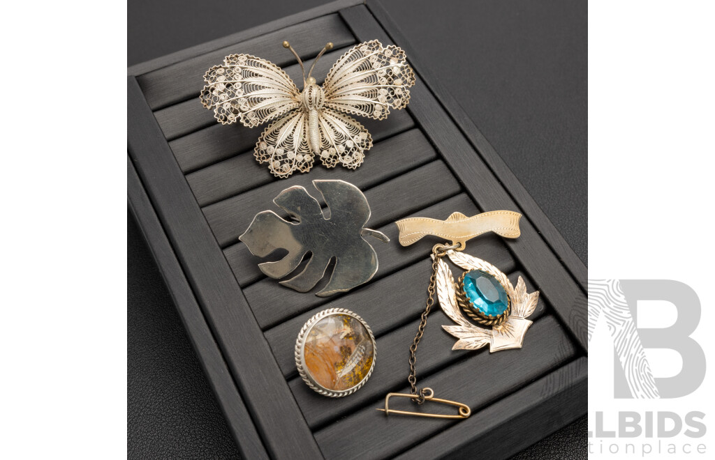 Vintage Collection of (4) Silver Brooches, 29.42 Grams