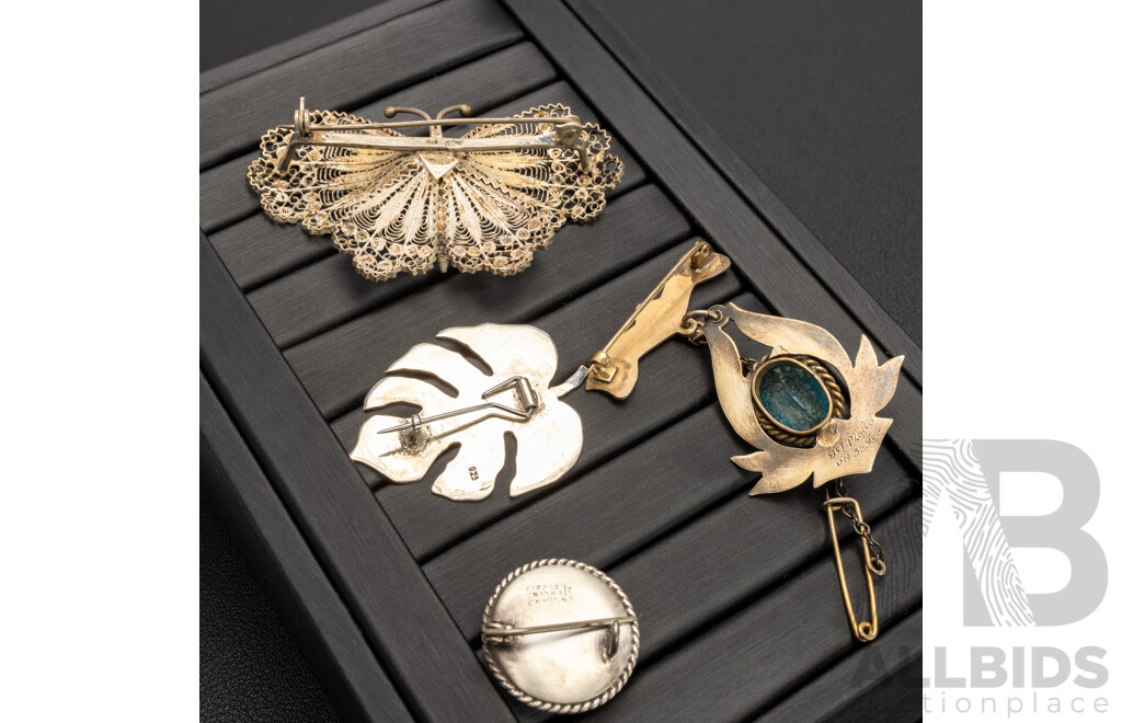 Vintage Collection of (4) Silver Brooches, 29.42 Grams