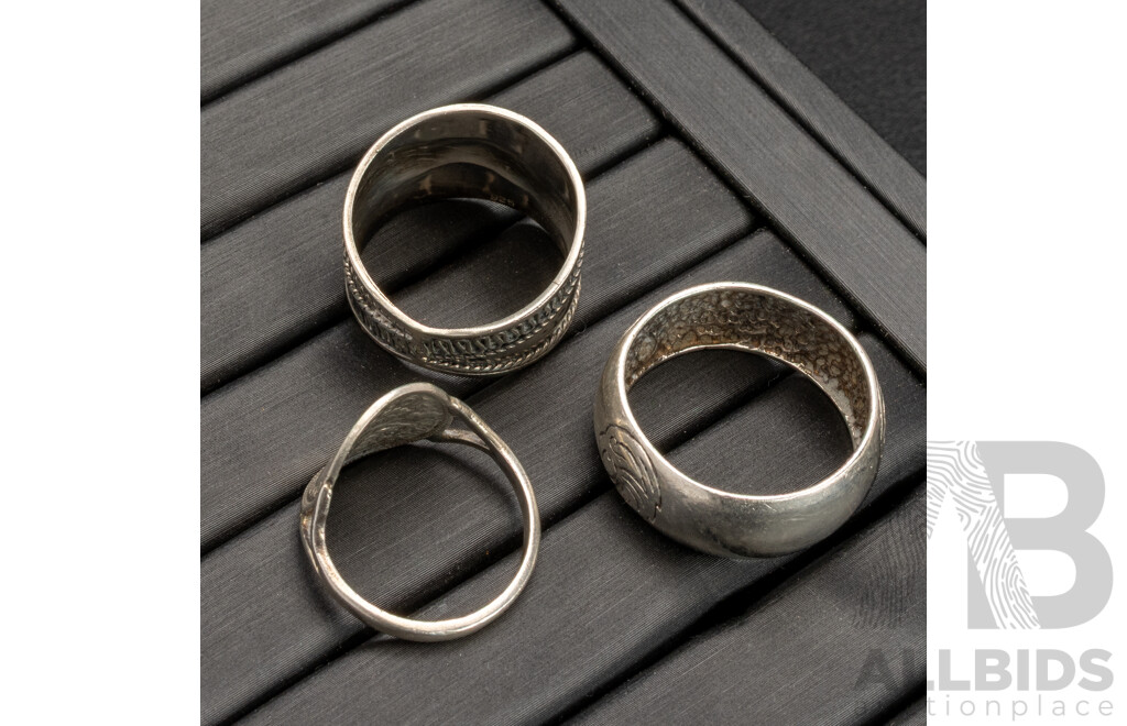 Sterling Silver Drop Stud Earrings & (3) Sterling Silver Rings, 15.20 Grams