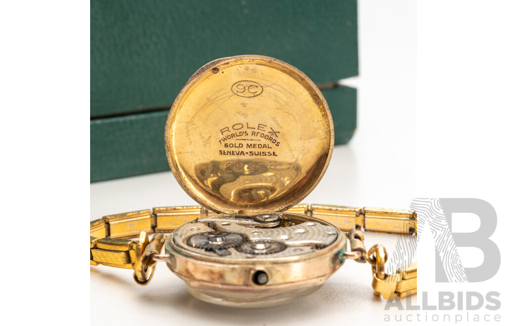 9ct Rolex Antique Art Deco 15 Jewels Ladies Watch, for Restoration, with Gold Tone Band, 17.84 Grams