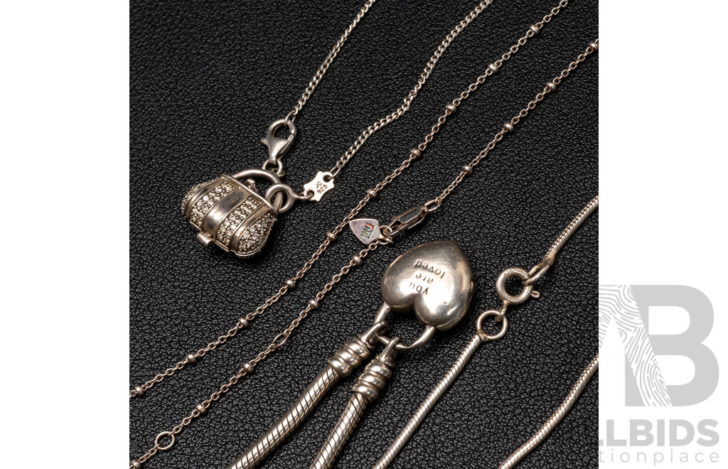 Sterling Silver Snake Chain Bracelet & (3) Sterling Necklaces, 37.62 Grams