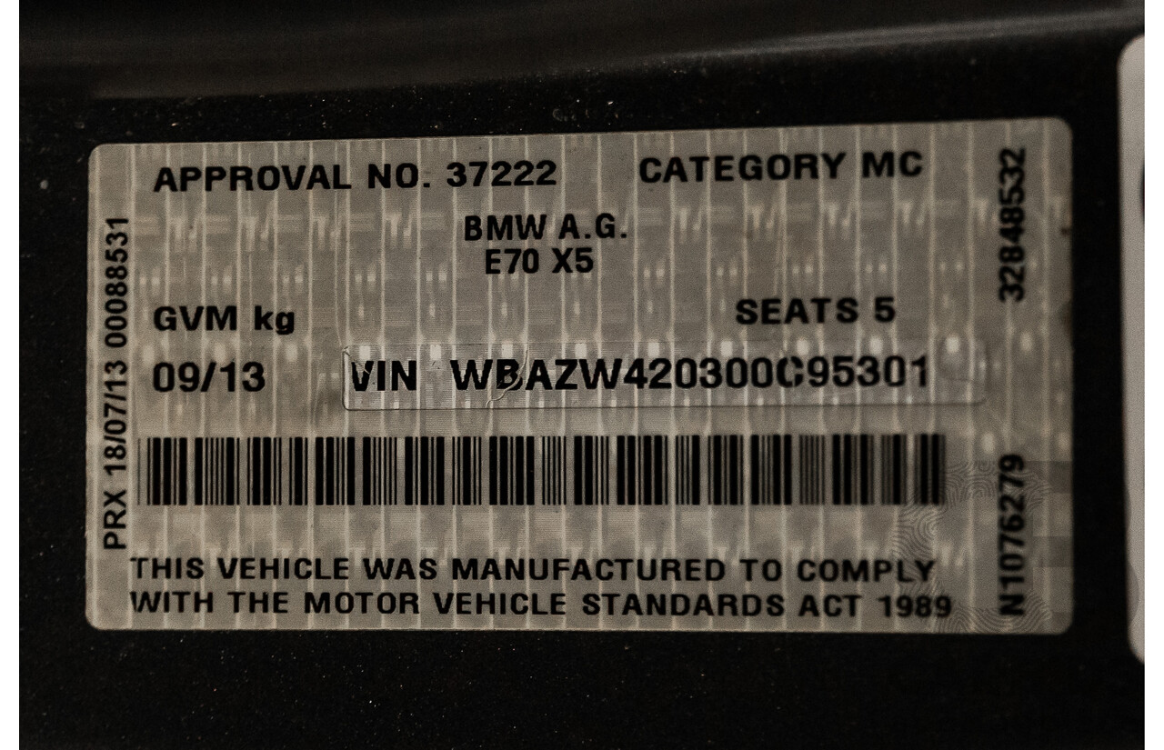 9/2013 BMW X5 Xdrive 30d (AWD) E70 MY12 Upgrade 4d Wagon Space Grey Metallic Turbo Diesel 3.0L