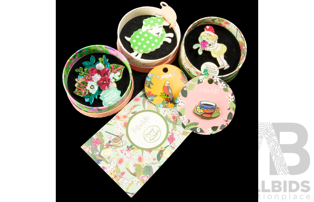 Erstwilder Collection (3) Resin Brooch Sets & (2) Enamel Pin Brooches - NEW with Original Packaging