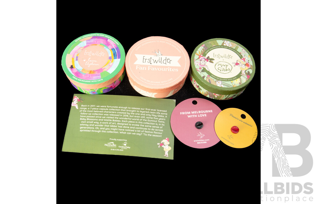 Erstwilder Collection (3) Resin Brooch Sets & (2) Enamel Pin Brooches - NEW with Original Packaging