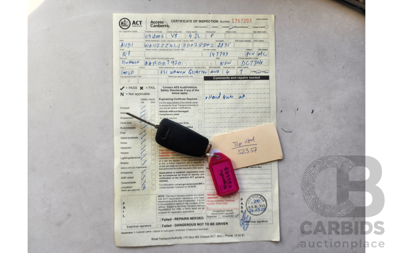9/2006 Audi Q7 4.2 FSI Quattro  4d Wagon Gold 4.2L