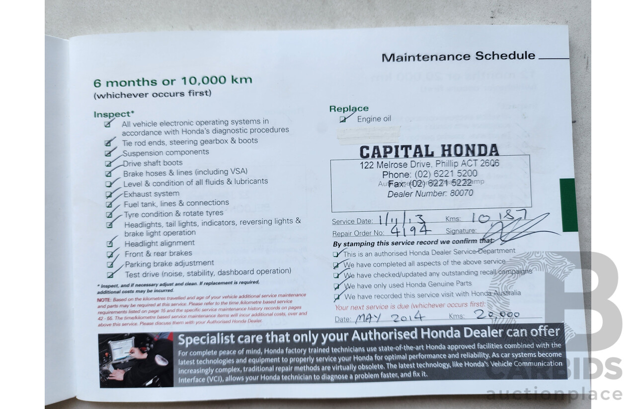 5/2013 Honda CRV VTi (4x2) 30 4d Wagon White 2.0L