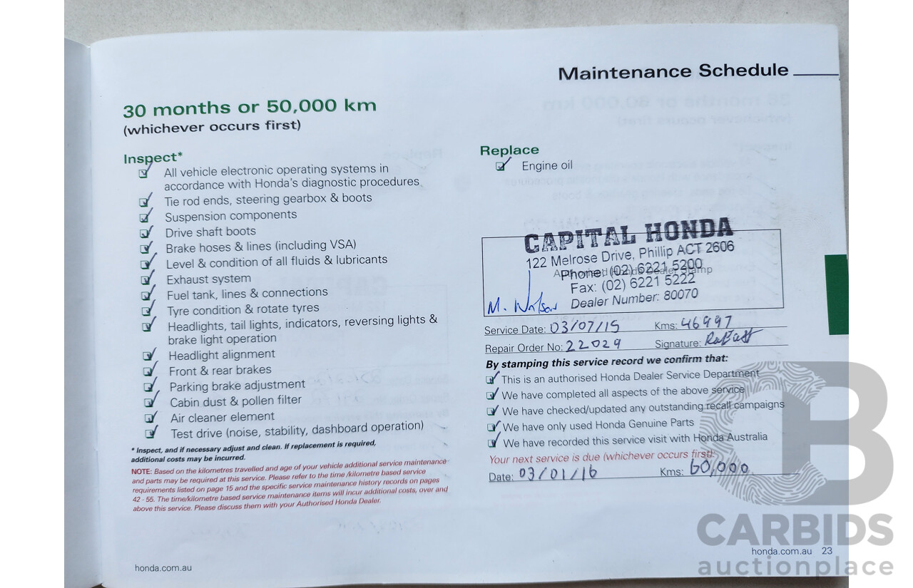 5/2013 Honda CRV VTi (4x2) 30 4d Wagon White 2.0L