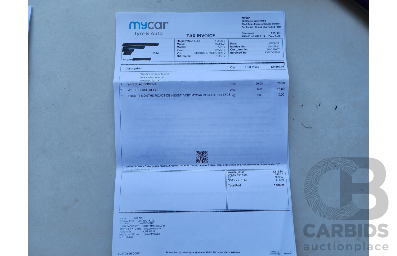 5/2013 Honda CRV VTi (4x2) 30 4d Wagon White 2.0L