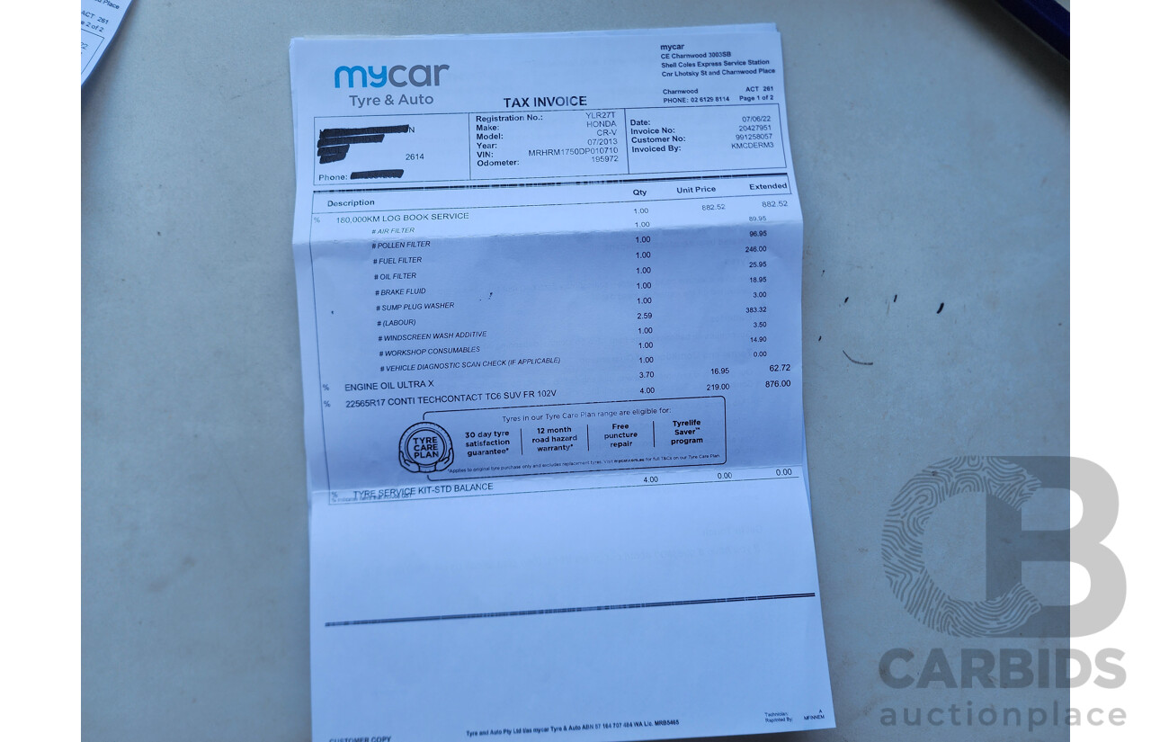 5/2013 Honda CRV VTi (4x2) 30 4d Wagon White 2.0L