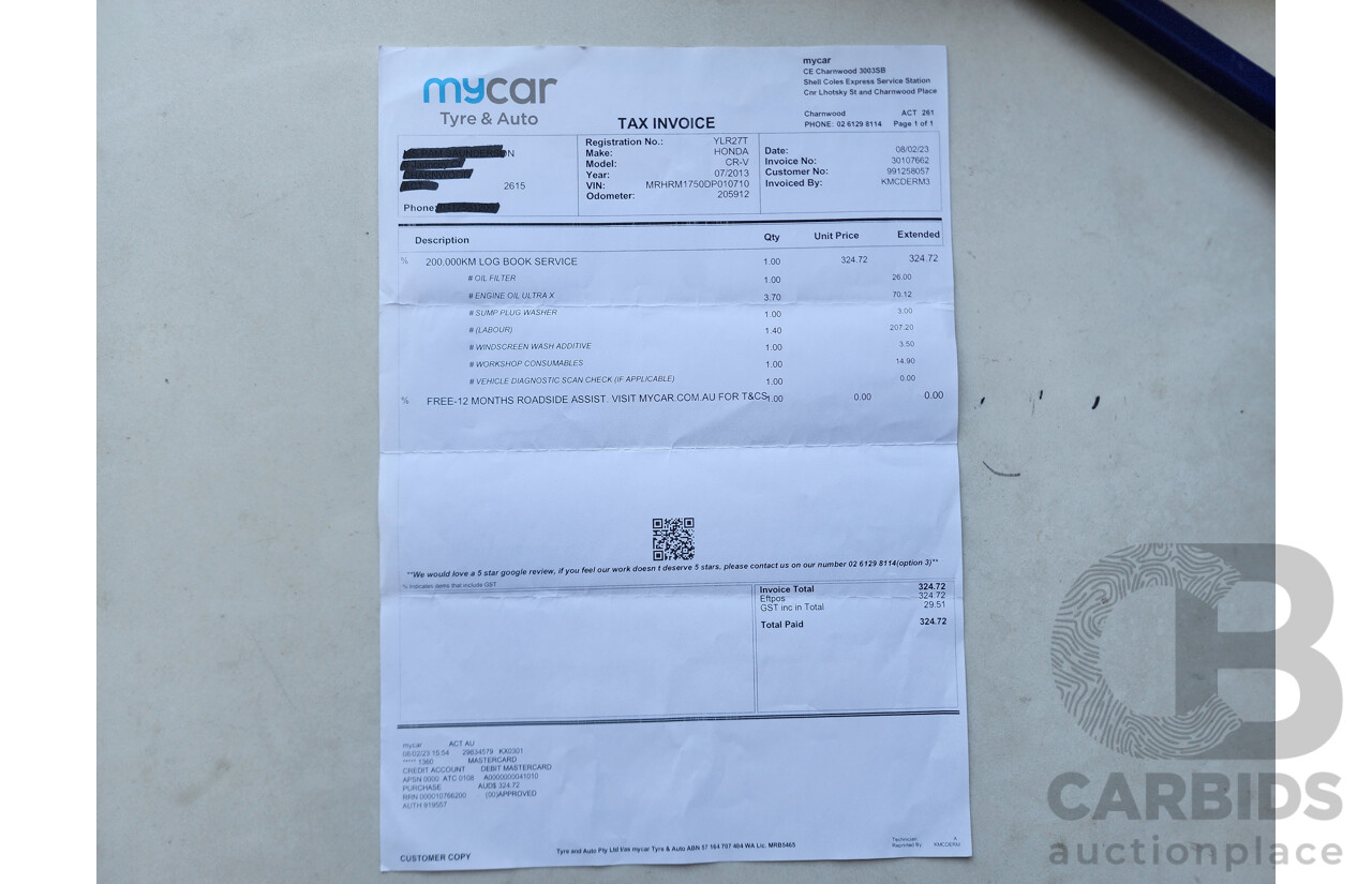 5/2013 Honda CRV VTi (4x2) 30 4d Wagon White 2.0L