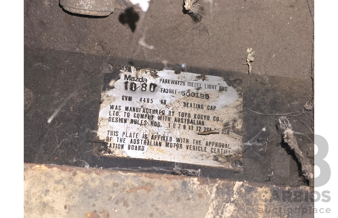 10/1980 Mazda Parkway 26 Diesel Light Bus TA3H4F 2d Bus White / Blue - Holden Red Motor Converted