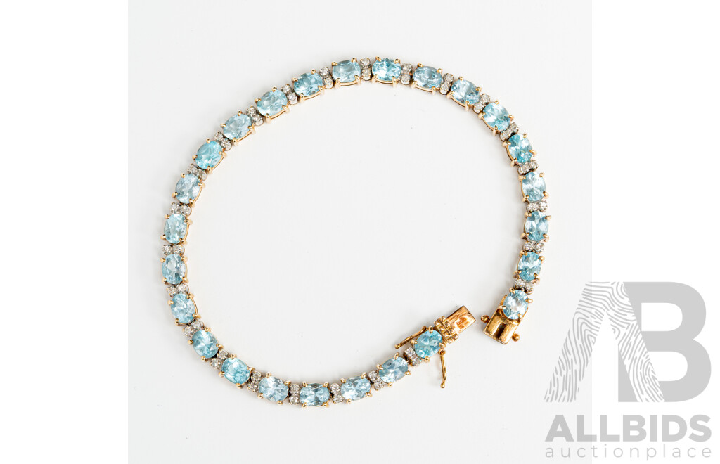14ct Topaz & Diamond Tennis Bracelet, T12.5CT/TDW0.50CT, 18.5cm, 13.61 Grams