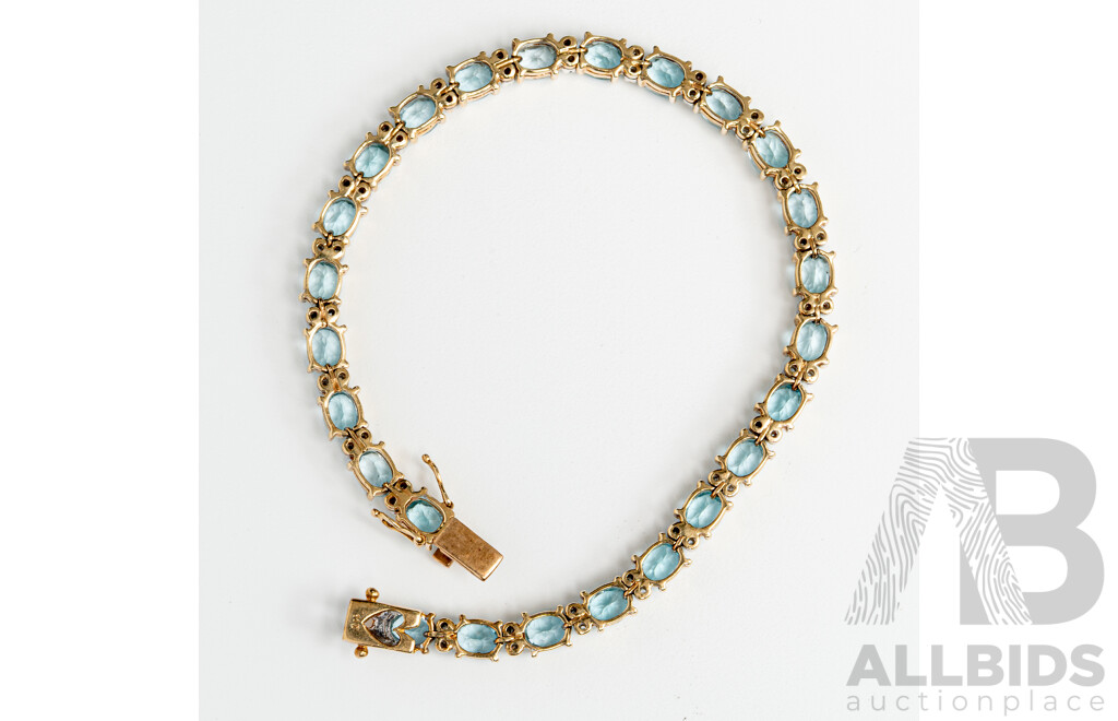 14ct Topaz & Diamond Tennis Bracelet, T12.5CT/TDW0.50CT, 18.5cm, 13.61 Grams