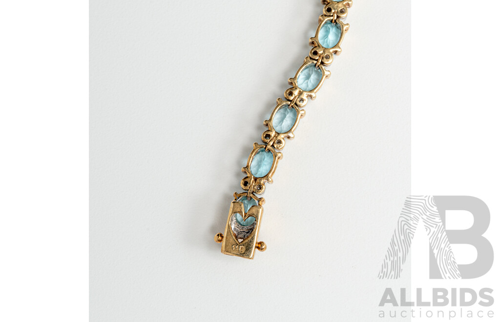 14ct Topaz & Diamond Tennis Bracelet, T12.5CT/TDW0.50CT, 18.5cm, 13.61 Grams