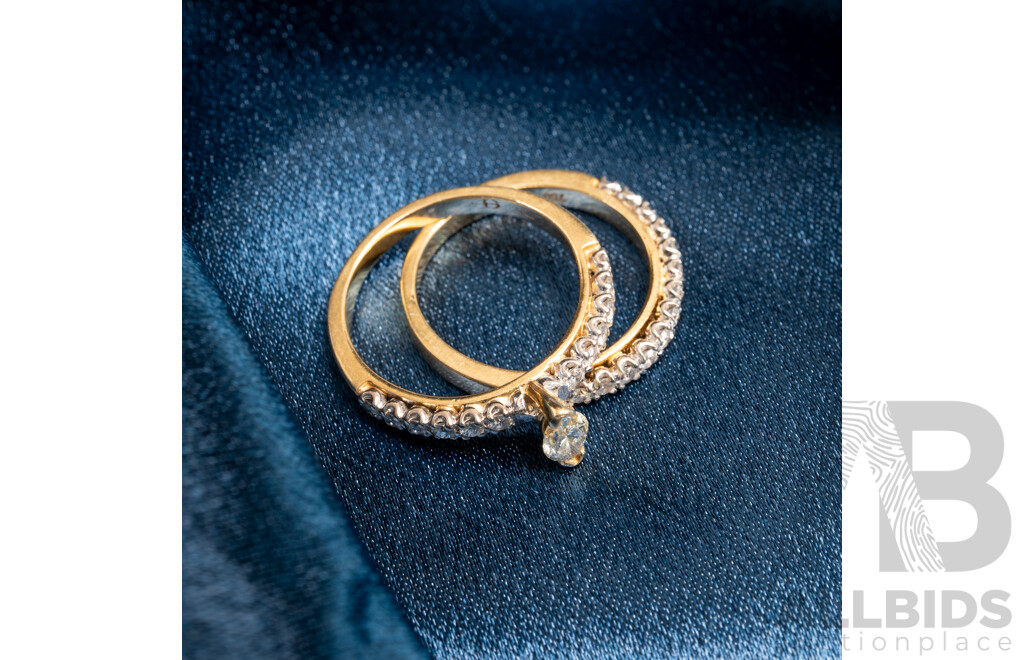 18ct Ellendale Yellow Diamond (0.40ct) Engagement Ring with Matching Wedder, TDW 0.80ct, Size P, 8.13 Grams