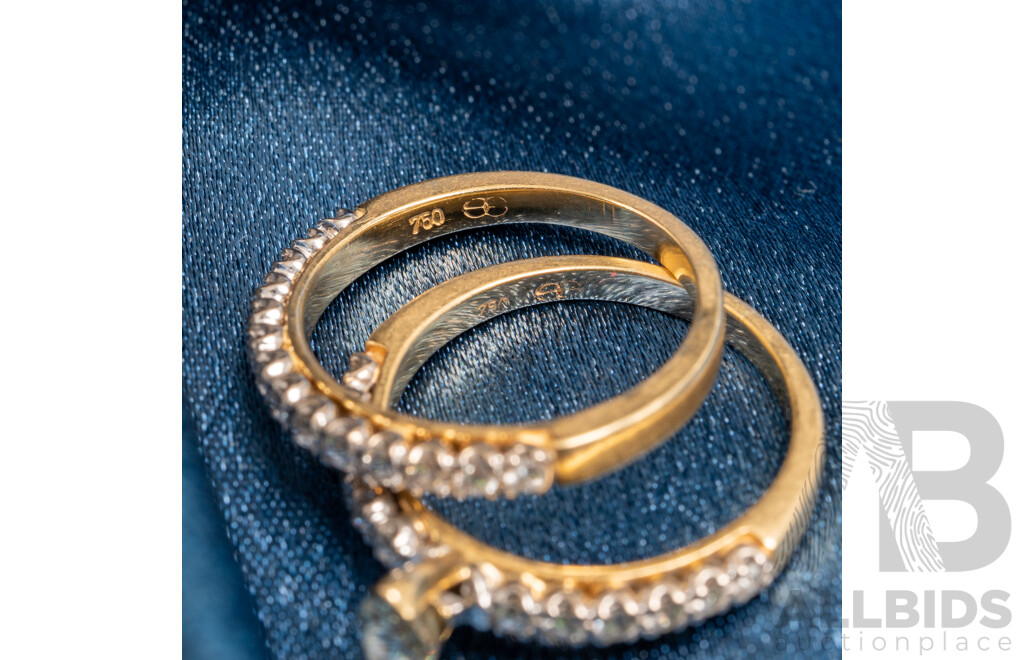 18ct Ellendale Yellow Diamond (0.40ct) Engagement Ring with Matching Wedder, TDW 0.80ct, Size P, 8.13 Grams