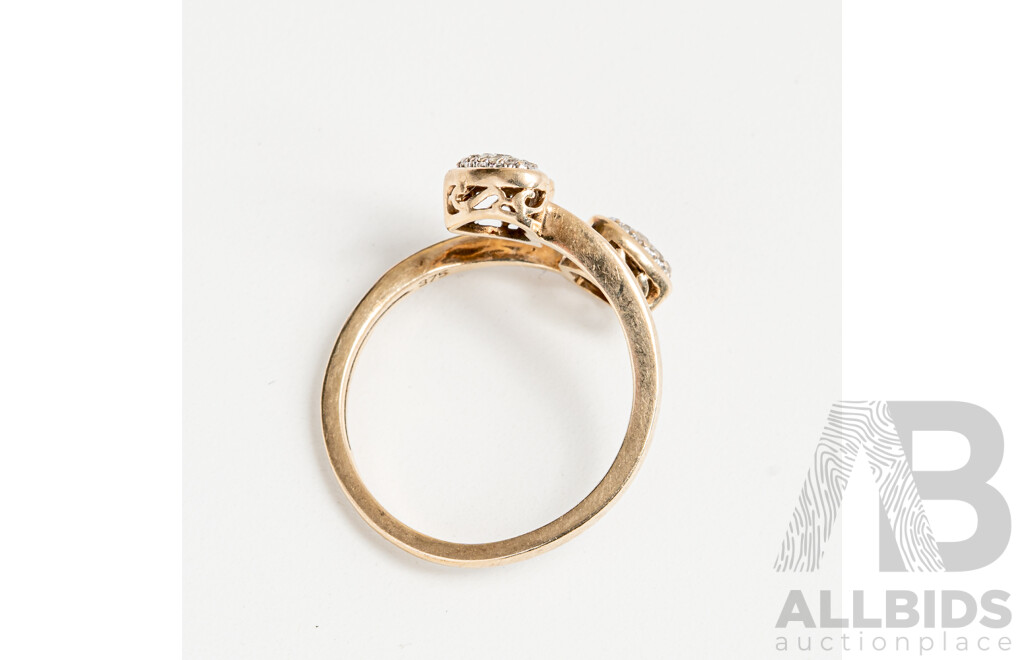 9ct Diamond Set Double Heart Ring with Split Band, TDW0.20ct, Size O, 2.60 Grams