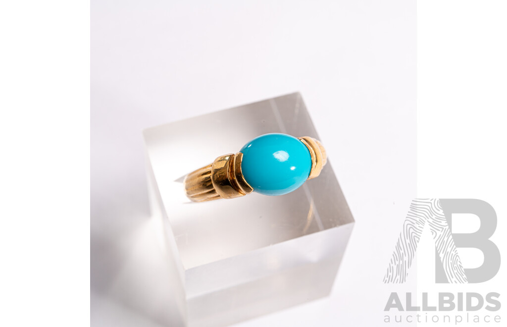 18ct Natural Persian Nishapur Turquoise Ring, 2.10ct, Size M, 4.59 Grams