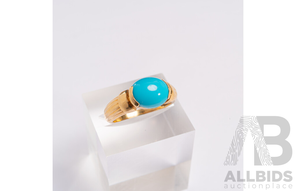 18ct Natural Persian Nishapur Turquoise Ring, 2.10ct, Size M, 4.59 Grams