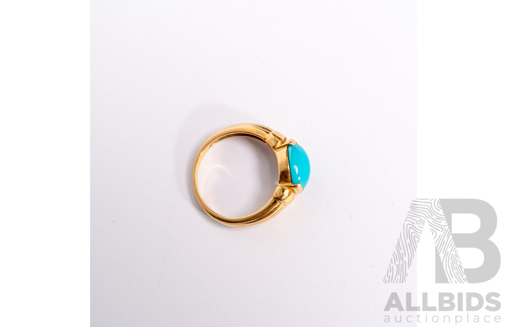18ct Natural Persian Nishapur Turquoise Ring, 2.10ct, Size M, 4.59 Grams