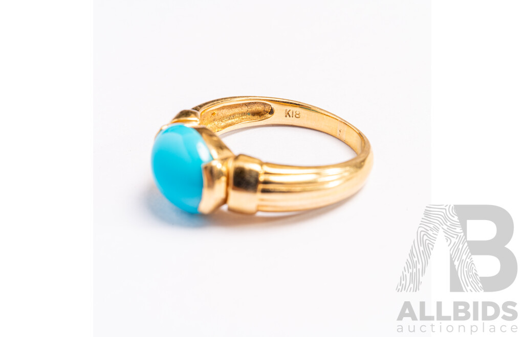 18ct Natural Persian Nishapur Turquoise Ring, 2.10ct, Size M, 4.59 Grams