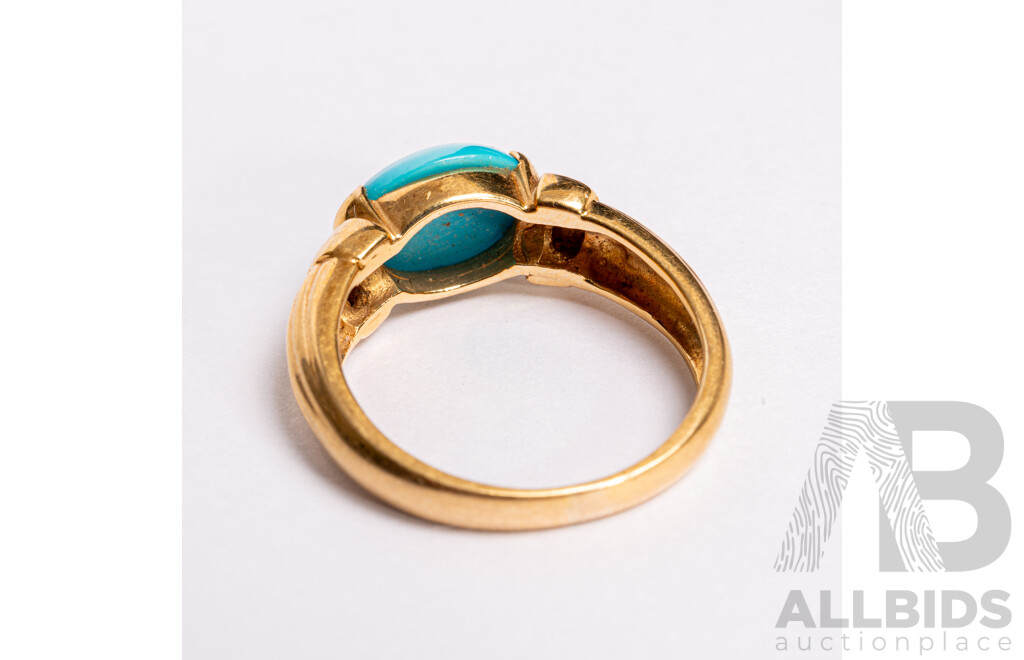 18ct Natural Persian Nishapur Turquoise Ring, 2.10ct, Size M, 4.59 Grams