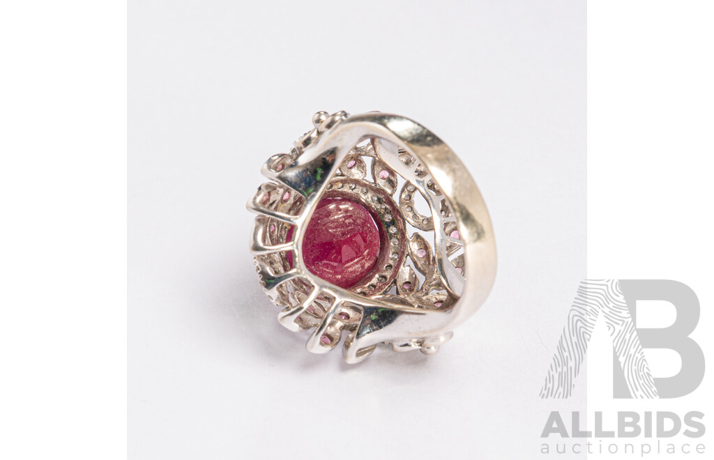 14ct Diamond, Ruby & Ceylon Sapphire Cocktail Ring, R11.0ct/TDW0.75ct/S0.73ct, Size R, 13.39 Grams