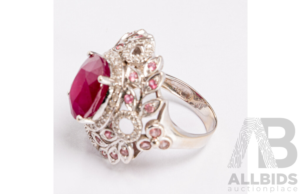 14ct Diamond, Ruby & Ceylon Sapphire Cocktail Ring, R11.0ct/TDW0.75ct/S0.73ct, Size R, 13.39 Grams