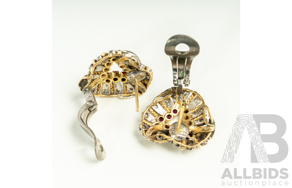 18ct Australian Pink Sapphire & Diamond Set Couture Flower Cluster Stud Earrings, S0.68ct/TDW0.36ct, 10.46 Grams