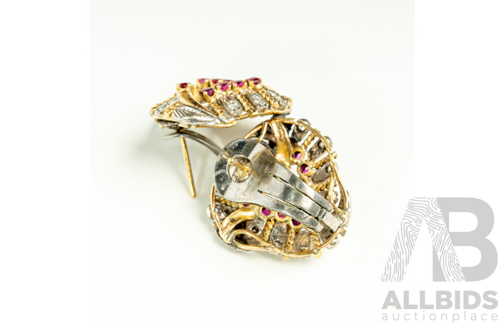 18ct Australian Pink Sapphire & Diamond Set Couture Flower Cluster Stud Earrings, S0.68ct/TDW0.36ct, 10.46 Grams