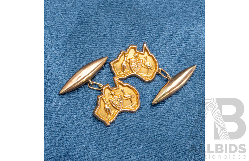 Pair of 9ct Yellow Gold Coat of Arms Australia Cufflinks - 3.03gms
