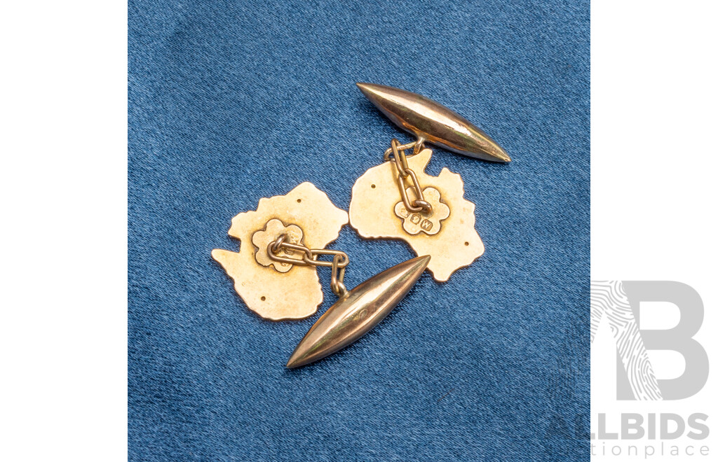 Pair of 9ct Yellow Gold Coat of Arms Australia Cufflinks - 3.03gms