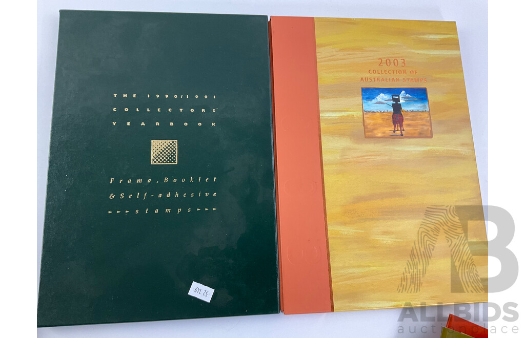 Collection of Australian Philately Including 1990/91 Collectors Years Book 2003 Collection Album, 1988 Heritage Albums, Australian Commonwealth Specialists Catalogue, 1953 Commonwealth Coronation Stamps