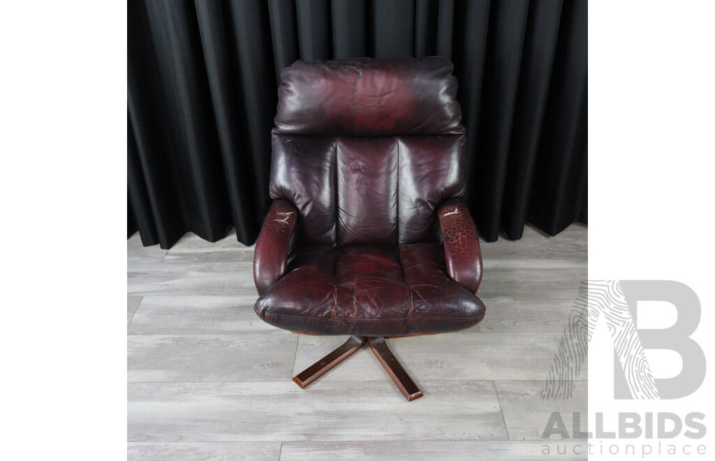 Leather Upholstered Armchair and Footstool by Fred Lowen for Tessa