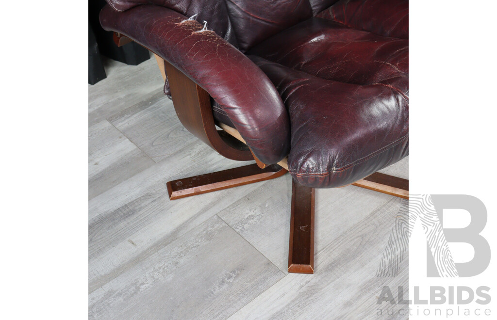 Leather Upholstered Armchair and Footstool by Fred Lowen for Tessa