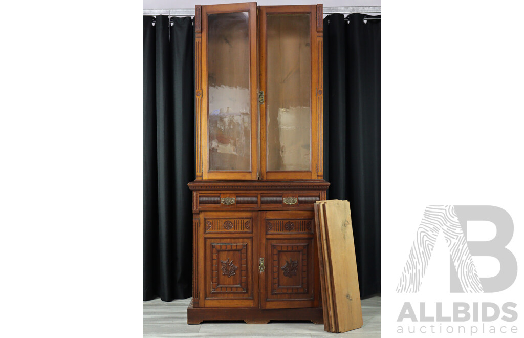 Edwardian Oak Three Piece Parlour Cabinet