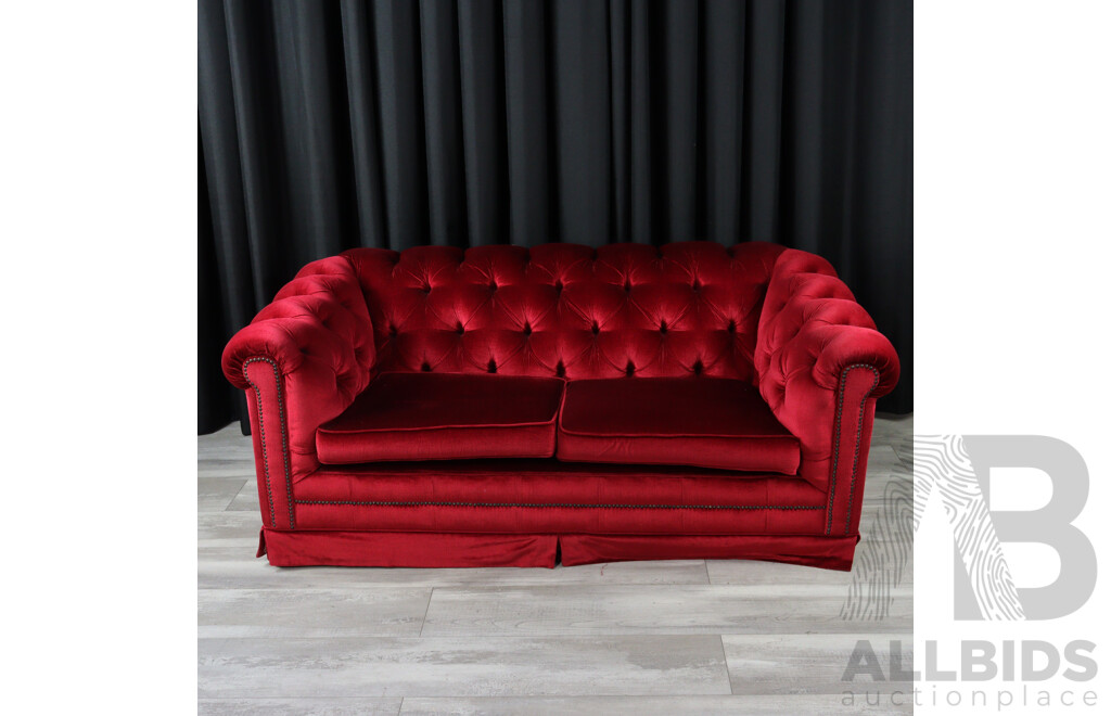 Rouge Fabric Chesterfield Style Two Seater Lounge