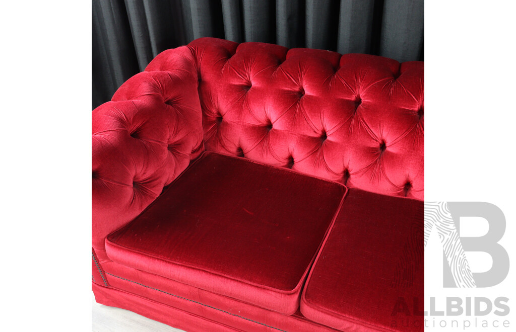 Rouge Fabric Chesterfield Style Two Seater Lounge